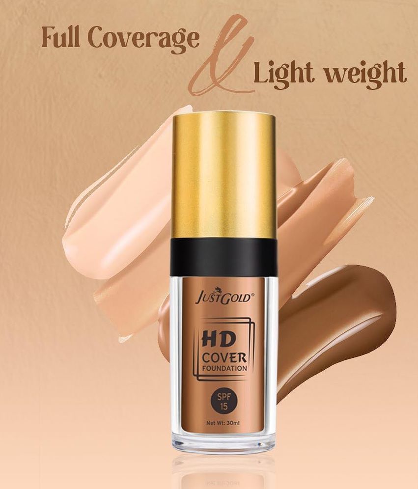 JUSTGOLD HD Cover Foundation With SPF 15 – 30 ml Shade – (Kulfi 2.5) - Image 2