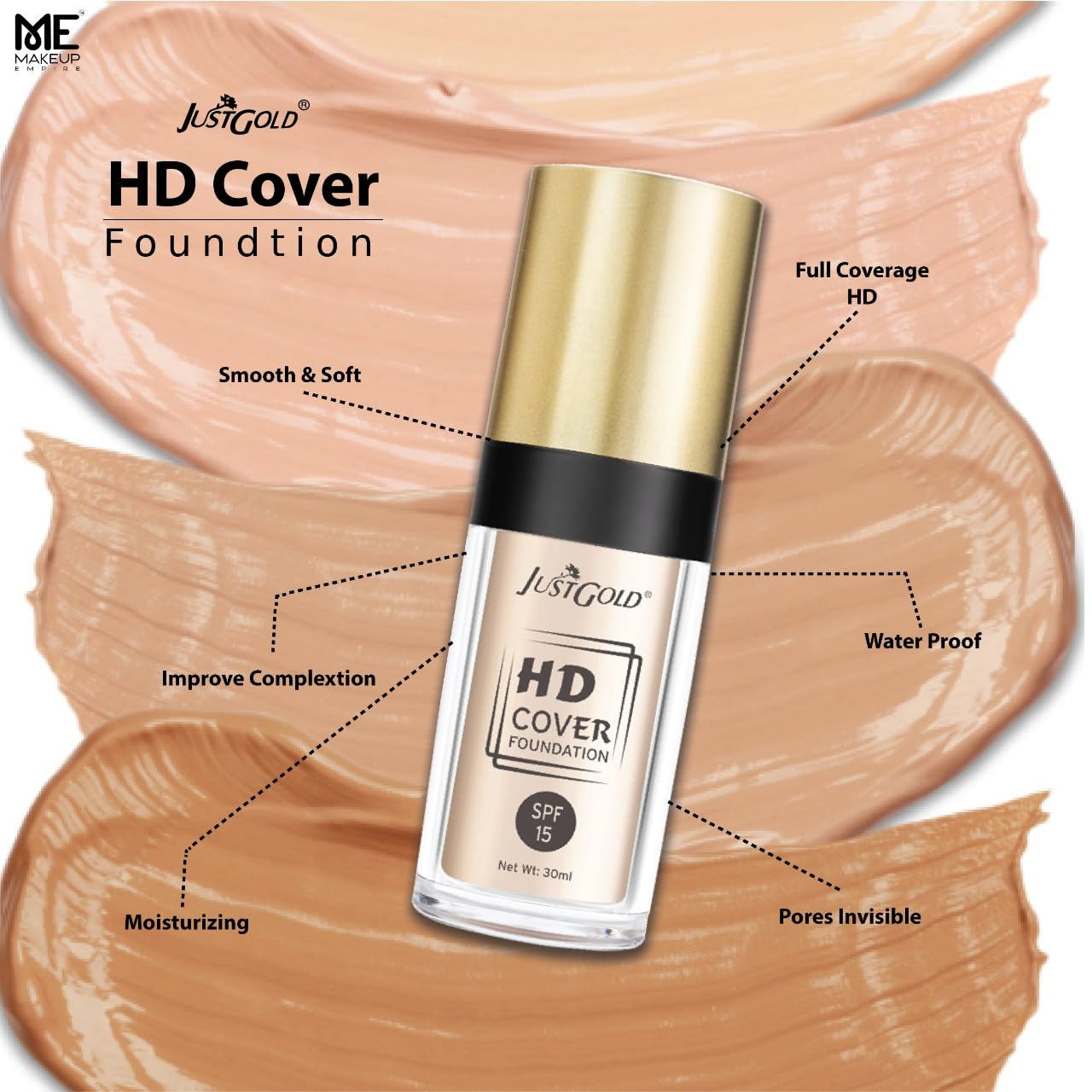 JUSTGOLD HD Cover Foundation With SPF 15 – 30 ml Shade – Butterscotch 02) - Image 3